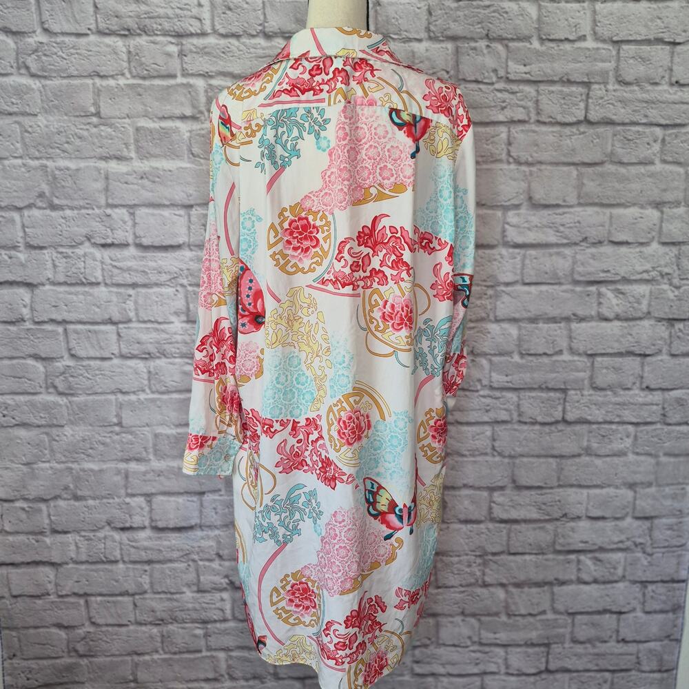Natori Boho Floral Medallion Tunic Dress Split V Neck Butterfly Sleep Shirt Sz L - Picture 7 of 10